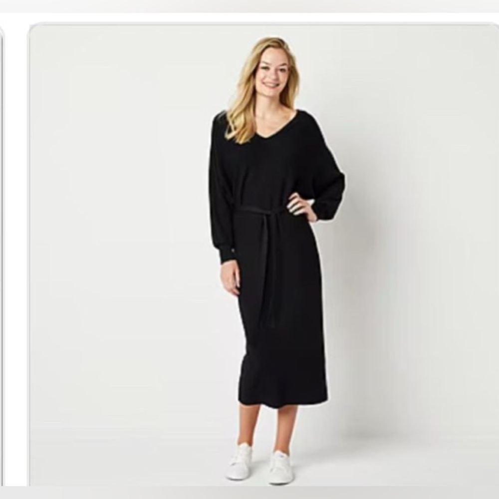NEW ABBOTT ELEMENTARY BLACK LONG SLEEVE WAIST TIE SWEATER Dress L $69